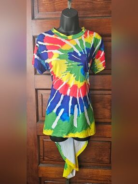 M/L, Rainbow Swirl Tie-Dye T -Shirt Dress, Slashed Back